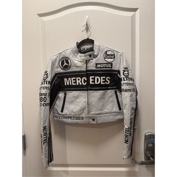Vintage Mercedes Vegan Leather Crop Jacket F1, Motor sport Racing Size XS/S - Picture 2 of 7